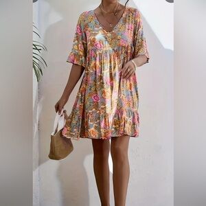 Ruffled Pink Floral casual dress - super soft - NWOT